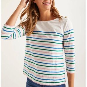Boden Heather Jersey Breton Colorful Striped 3/4 Sleeve Top US 8 UK 12